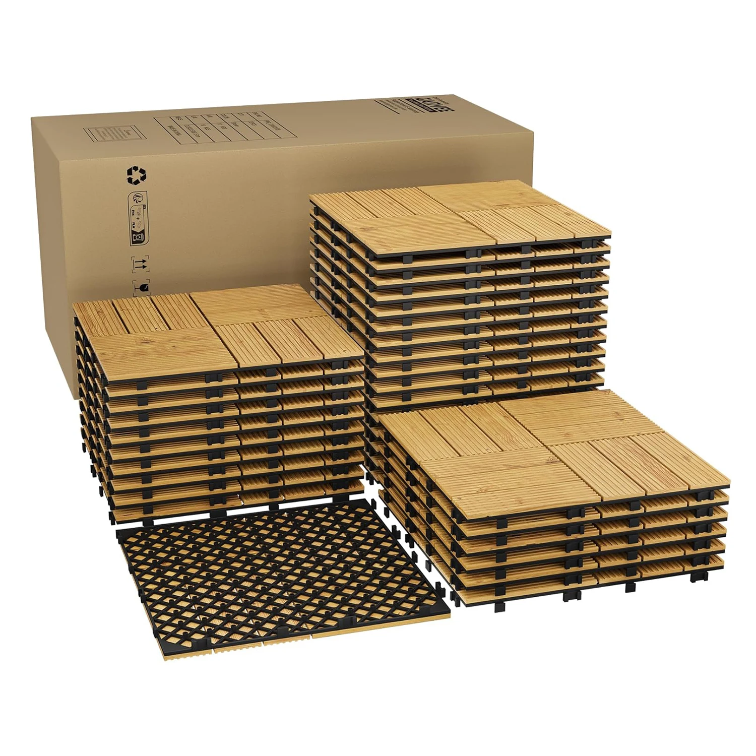 22 Stück Akazienholz-Terrassenplatten 30x30cm Quadratisch Verbindbare Bodenbeläge für Garten Balkon Terrasse Klick-Verriegelungsboden