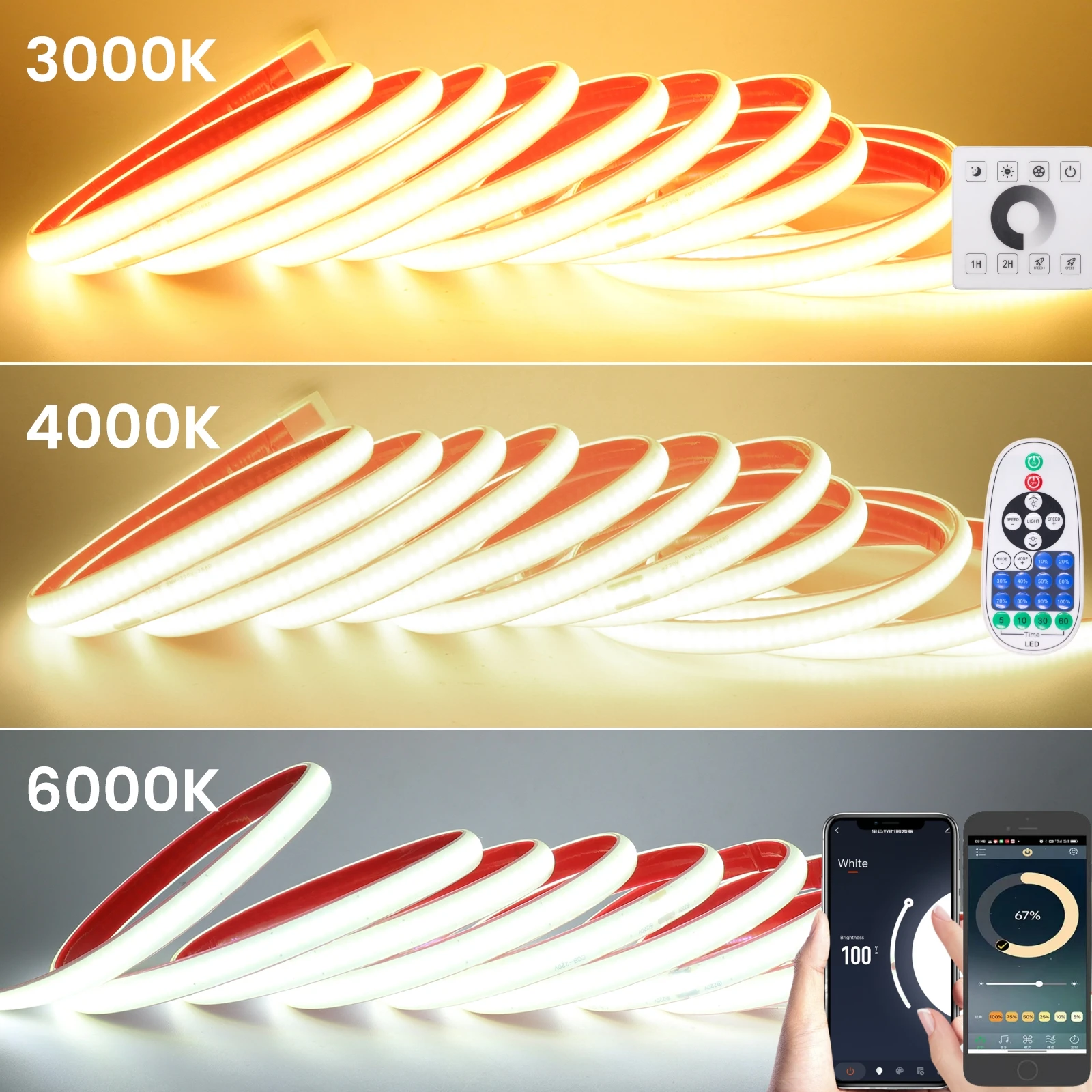 230V COB LED Streifen Lichter Dimmbar 220V 288LEDs/M IP65 Wasserdicht Tuya WIFI Bluetooth Fernbedienung Klebeband band Lampe
