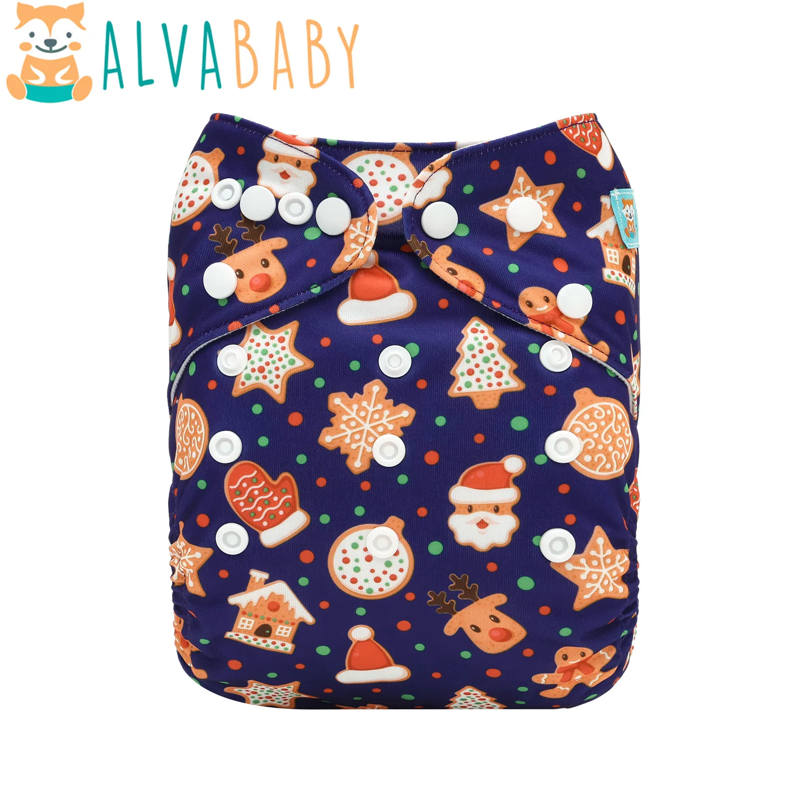 Weihnachtsthema ALVABABY Baby-Stoffwindel, wiederverwendbare Windeln für Babys, waschbare Stoffwindel mit 1 Mikrofaser-Windeleinlage