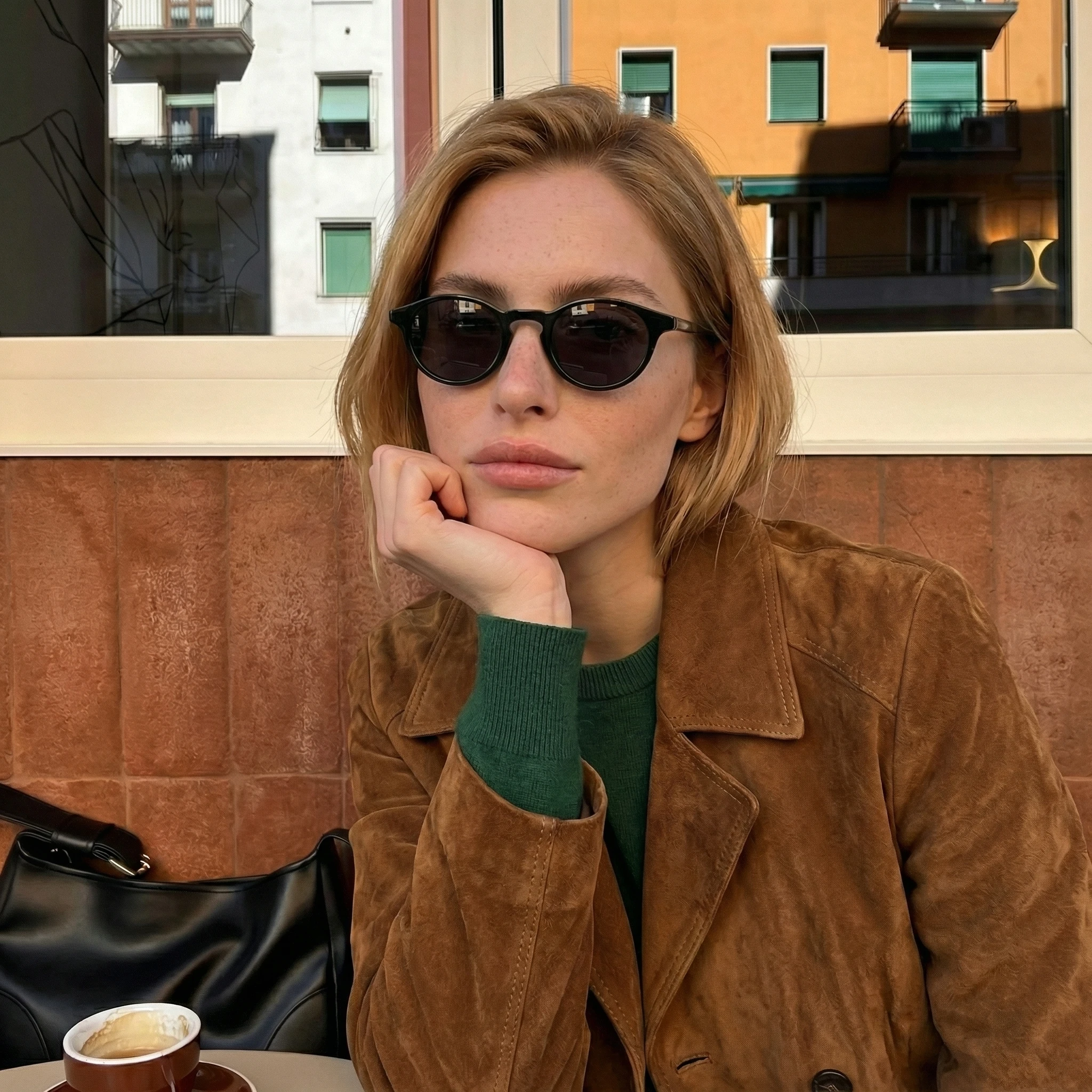 Retro Runde Sonnenbrille Vintage Propionat-Rahmen Komfortable Nasenpolster Rutschfeste Gebogene Bügel 6 Farben Image