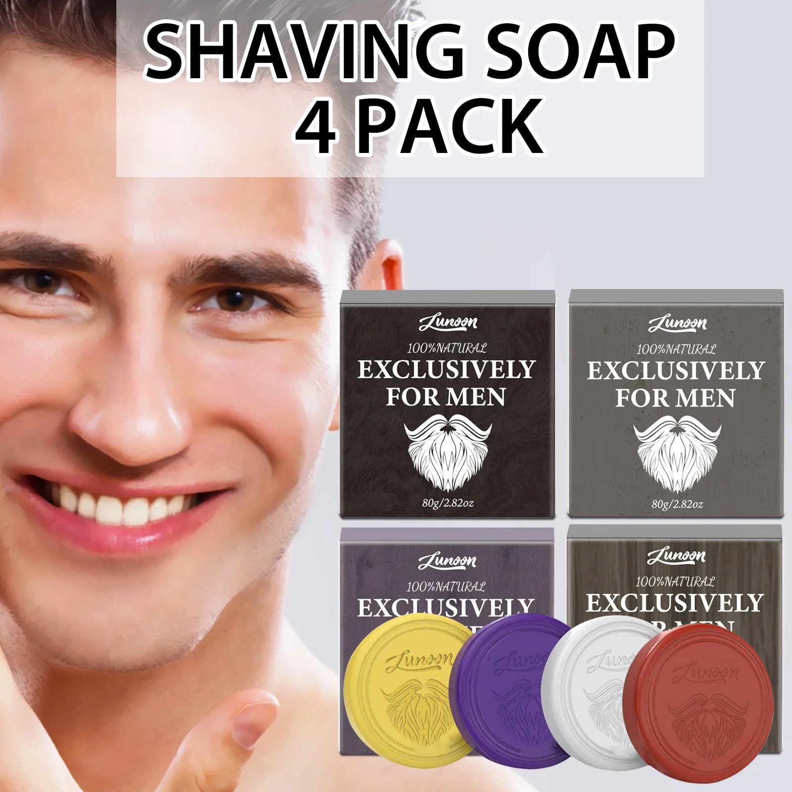 4/1 Stück Herren-Bart-Rasierseife, handgefertigt, glatte Textur, dichter Stab, hält das Gesicht frisch, sauber, Bio-Schaum-Rasierschaum für Männer Image