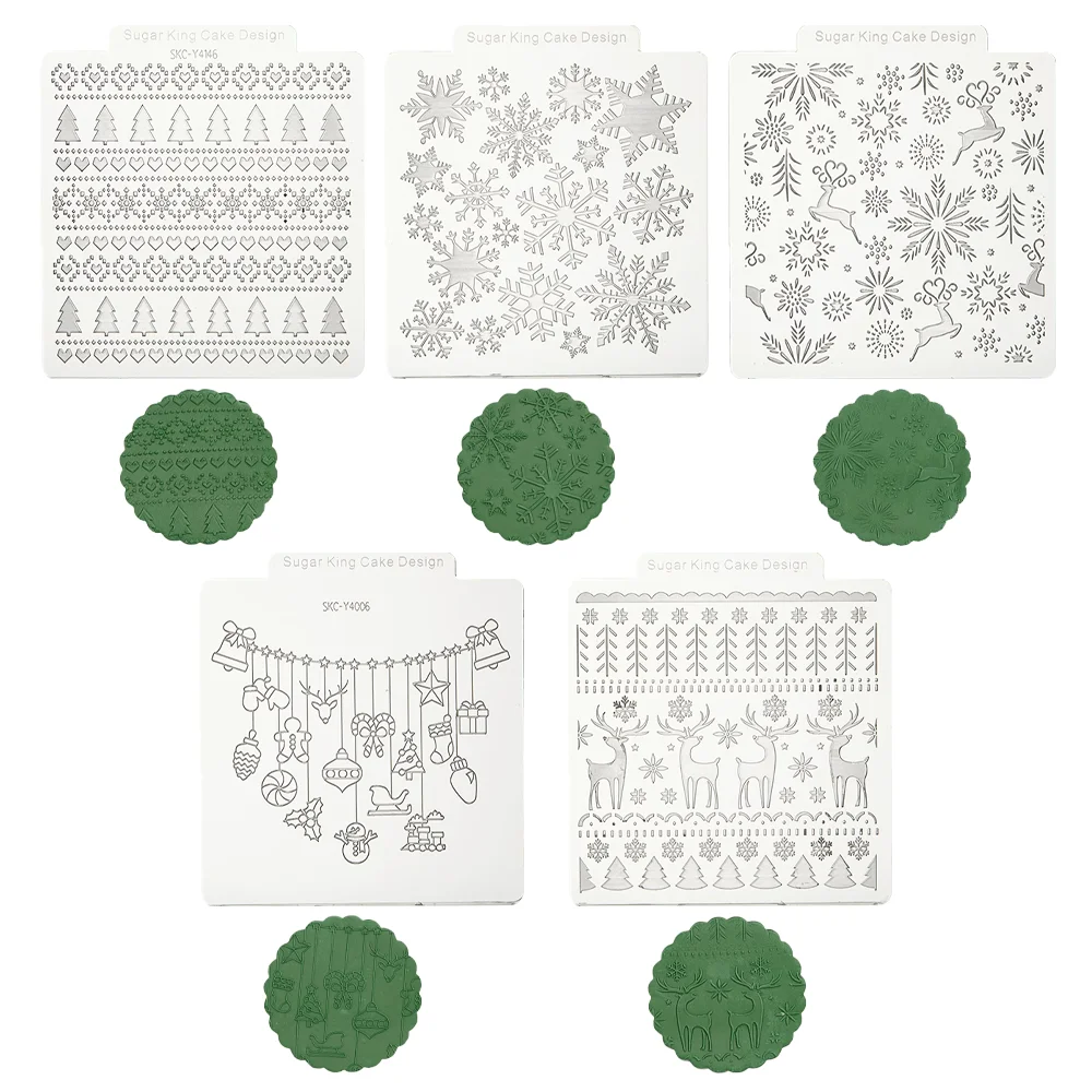 5-Muster Weihnachtsthema Fondant Acryl Embosser DIY Keks Backform Textur Blatt für Polymer Clay Weihnachtsbaum, Hirsch Image