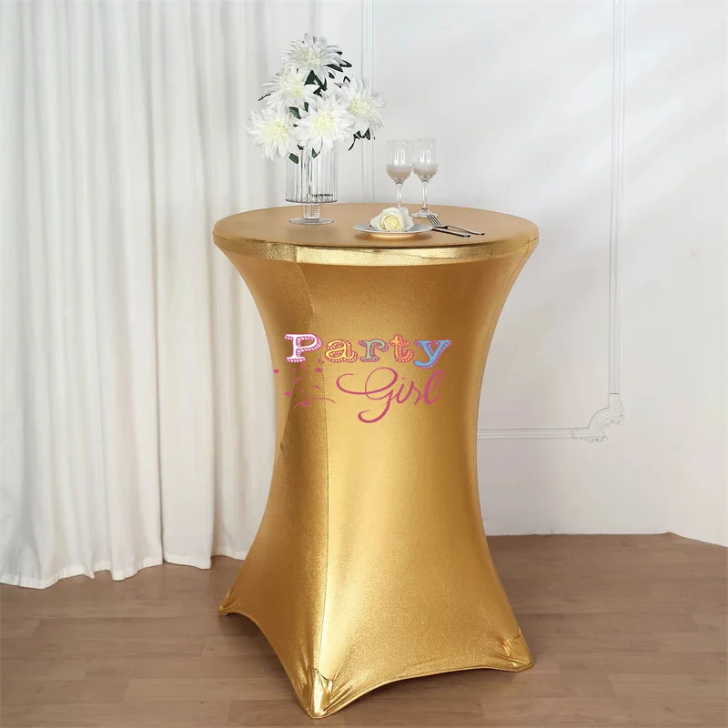 Heißer Verkauf Metallic Spandex Tisch Tuch Cocktail Tisch Abdeckung Für Hochzeit Event Party Dekoration Image