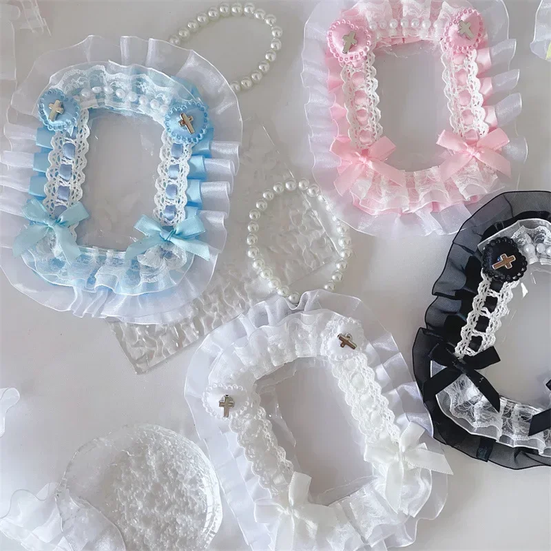 Kawaii handgemachte Spitze Kartenhalter Kartenetui für Studenten Foto Schutzhülle süße Spitze Schleife ID Abzeichen Halter Beutel Image