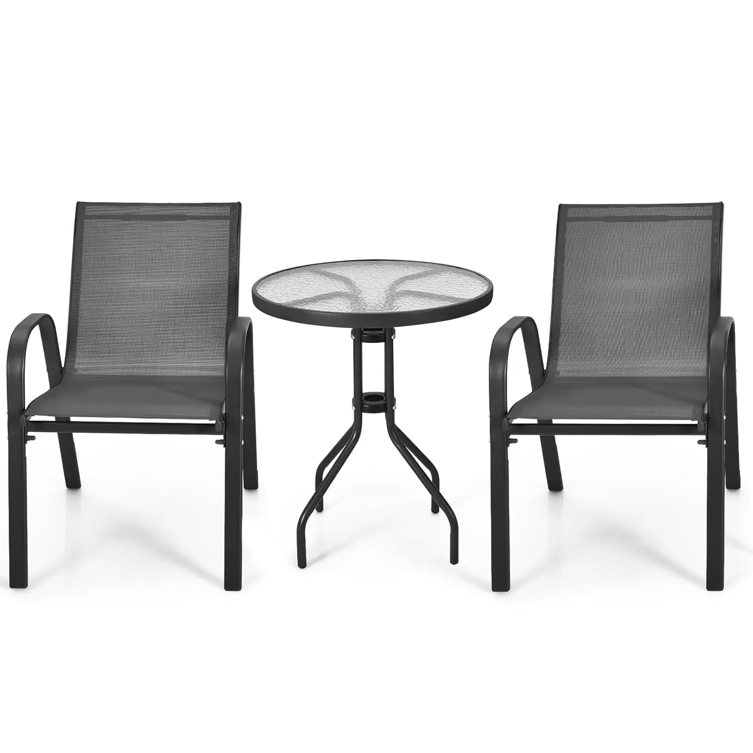 3-teiliges Bistro-Set, Gartenmöbel-Set inklusive Gartentisch mit Schirmloch und 2 Klappstühlen, Balkon, individuell gestaltet Image