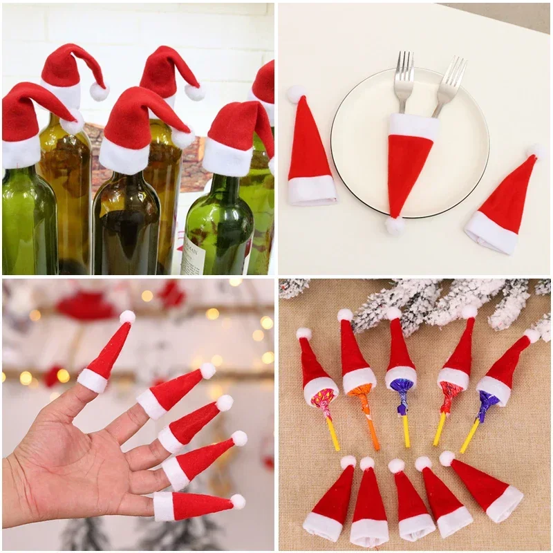 10/20 Stück Mini-Weihnachtsmütze, Weihnachtsmesser- und Gabelabdeckung, Weinflaschenabdeckung Image