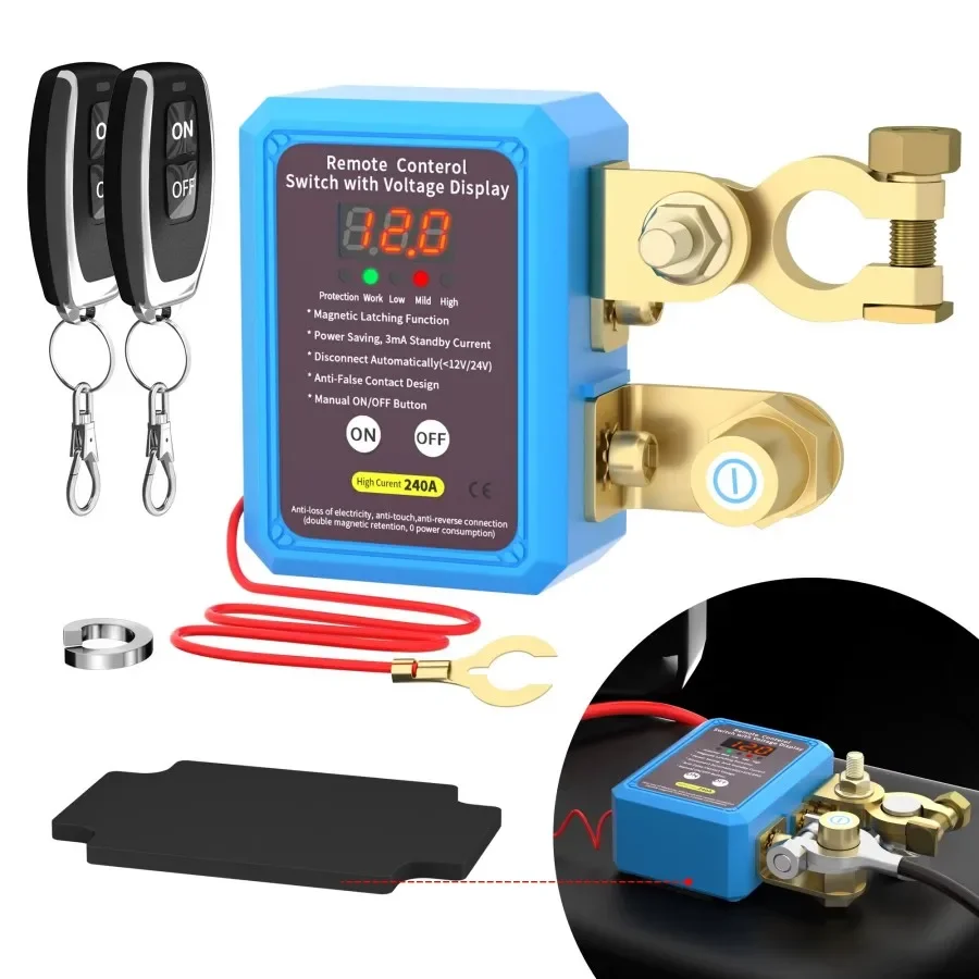 240A 12V Auto-Batterie-Hauptschalter mit Fernbedienung, Ferngesteuerter Batterietrennschalter mit LED-Spannungsanzeige Image
