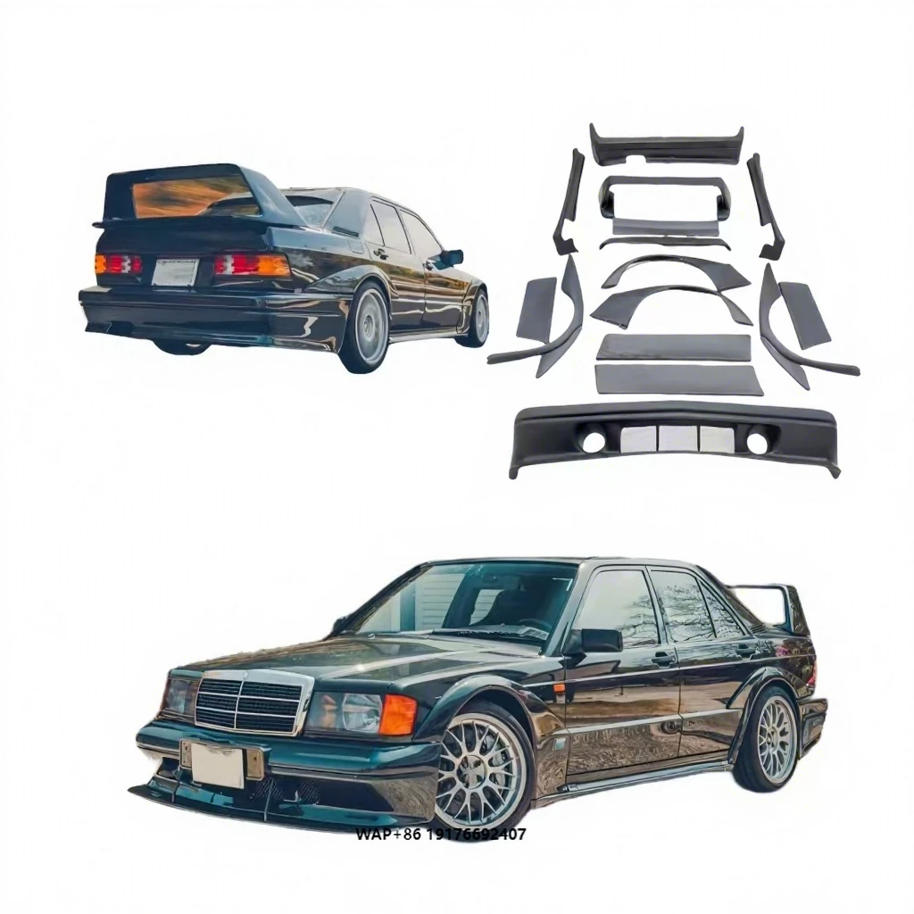 Geeignet für 1982–1993 MercedesBenz W201 190E Bodykit, breite Kotflügel, vordere und hintere Stoßstangen, vordere Kotflügel, hinterer Kotflügel, Luftladungen Image
