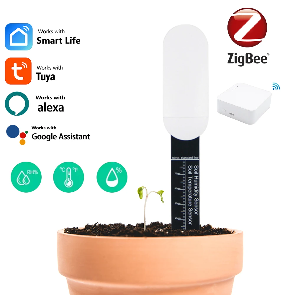Smart Home ZigBee Boden Temperatur Meter Feuchtigkeit Feuchtigkeit Sensor Garten Anlage Monitor Detektor Tuya APP Echtzeit Überwachung Image