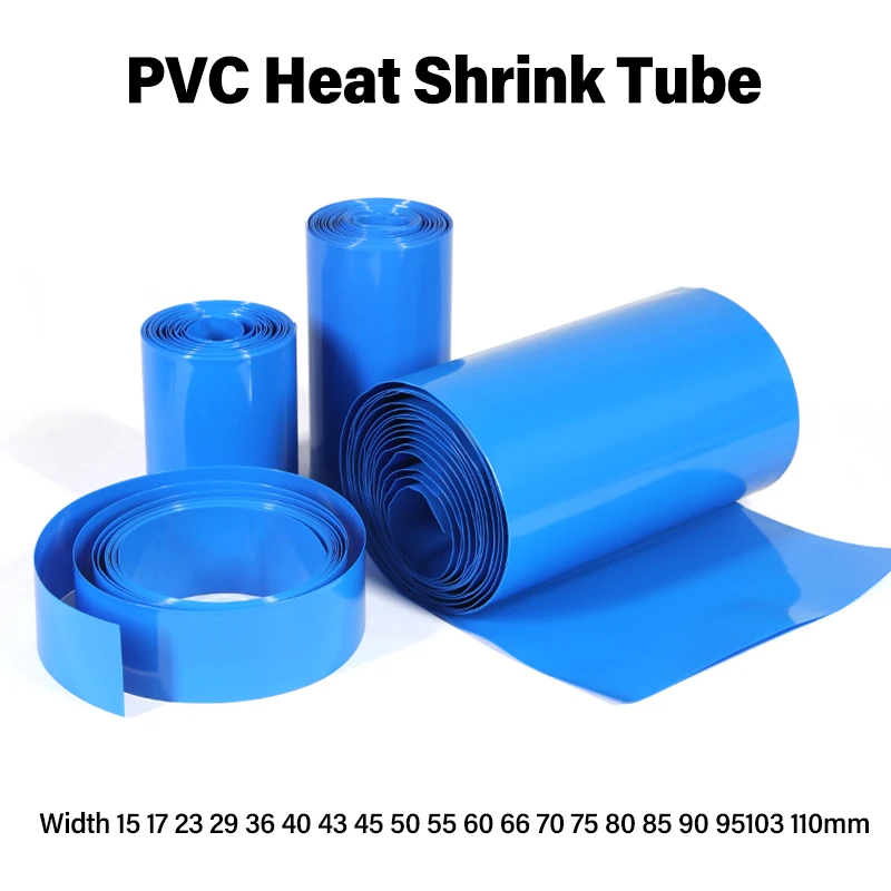 3/5 m, blau, Breite 15 mm ~ 110 mm, PVC-Schrumpfschlauch, 18650 Lipo-Akku-Pack, isolierte Kabelhülse, Batteriehülle, Schutzfolie Image
