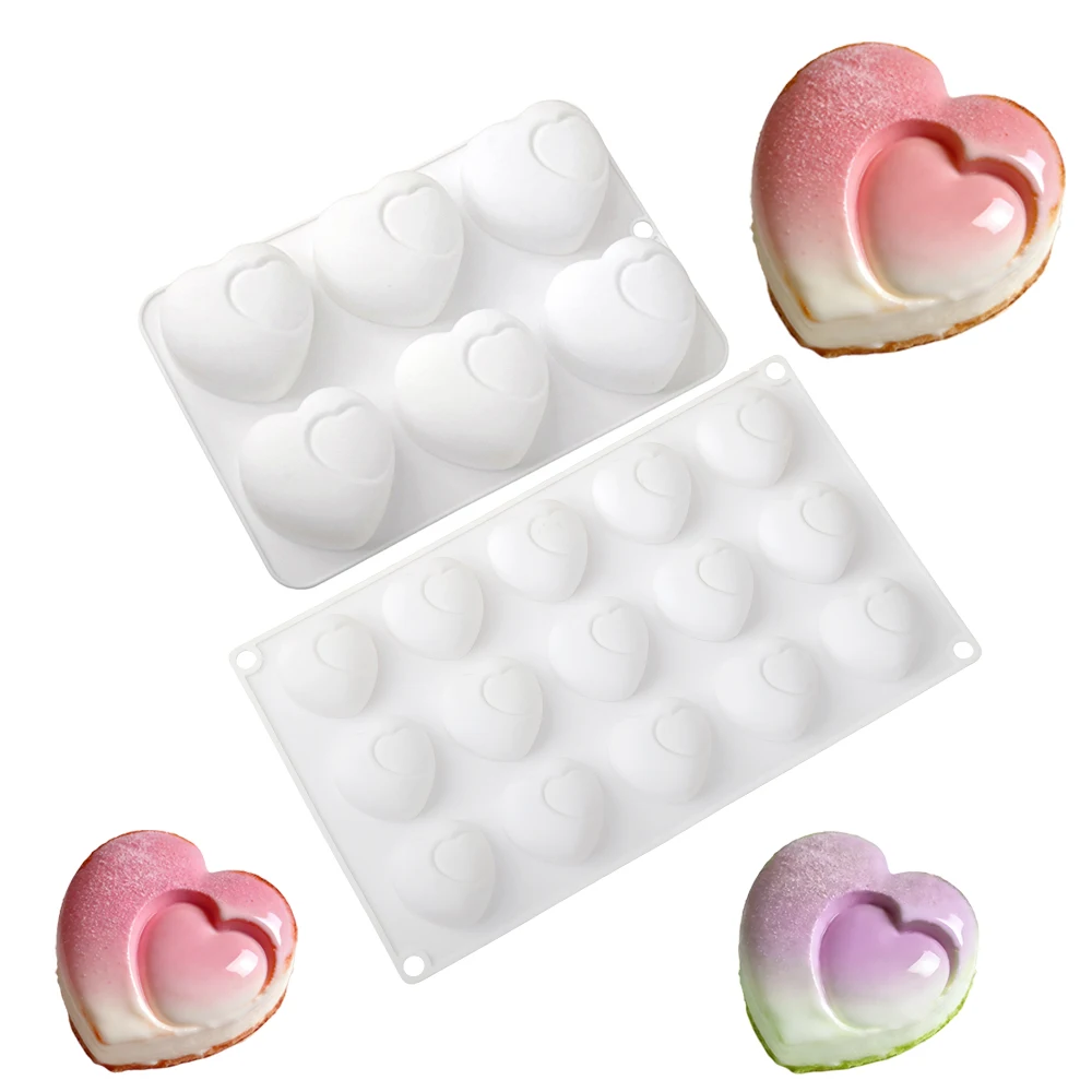 6 oder 15-fach Herzförmige Silikon-Kuchenform zum Valentinstag, Französische Mousse-Kuchenform, Schokoladenform, Dessert-Backwerkzeuge Image