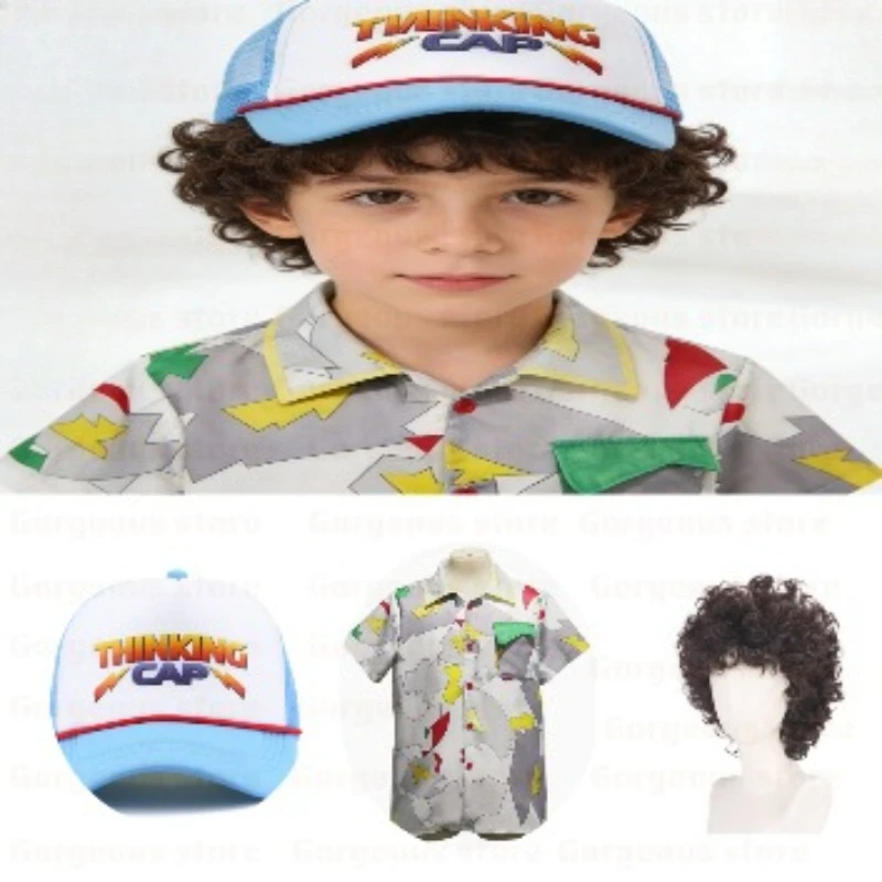 COS Dustin Henderson Cosplay-Shirts Baseballkappe Perücken-Set Erwachsenen- und Kinderbekleidung Kostüm TV-Rollenspiel Halloween-Kopfbedeckung Anzüge 2026 Image