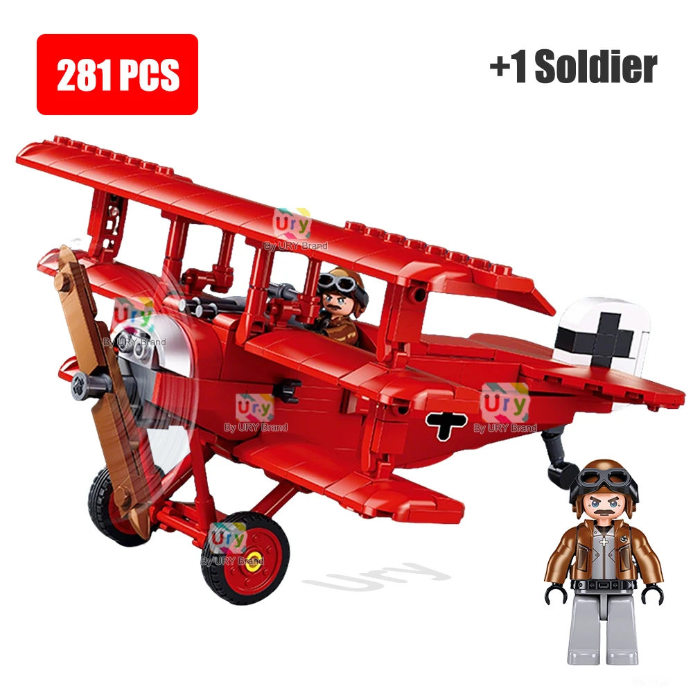 WW2 Militär Armee Fokker Dr.I S 1/35 Maßstab Dreiflügeliger Kampfjet Kriegsflugzeug-Set Flugzeugmodelle Baustein-Spielzeug für Jungen Image