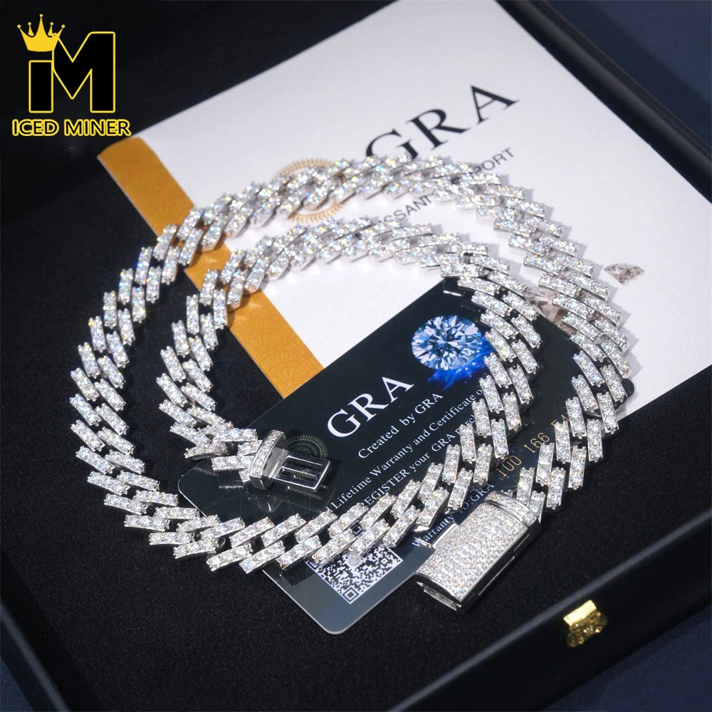 12mm Moissanit S925 Silber Kubanische Kette Für Frauen Männer Iced Out Kette Hip Hop Schmuck Pass Diamanten Tester mit GRA Kostenloser Versand Image