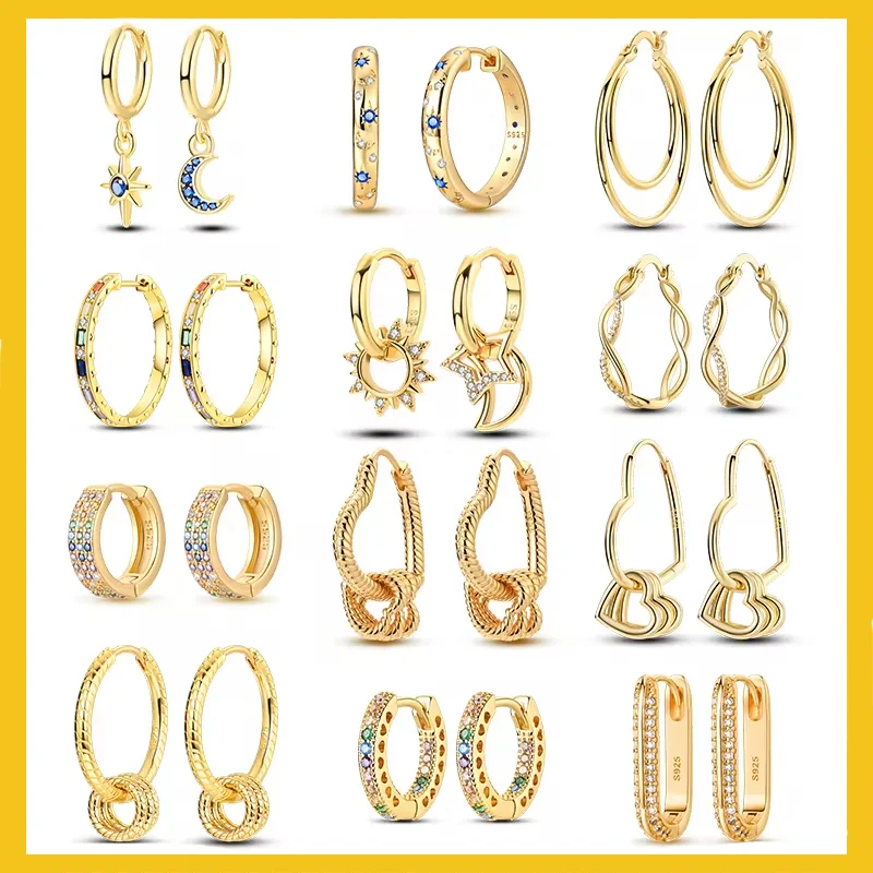 Gelbgold Sternenlicht Creolen für Mädchen funkelnde klassische Schlangen knochen Multi-Loop Ohrringe Stern Mond Silber Frauen Ohrring Image