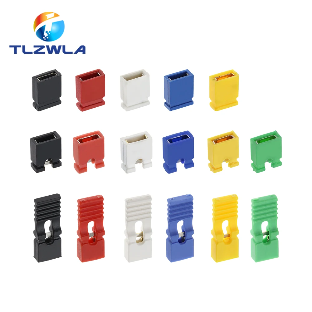 100PCS Jumper Cap Kurzschluss Kappe Abstand 2,54mm Schwarz Gelb Blau Rot Kurzschluss Block Pin Stecker Kappe lange Griff Kappe Image