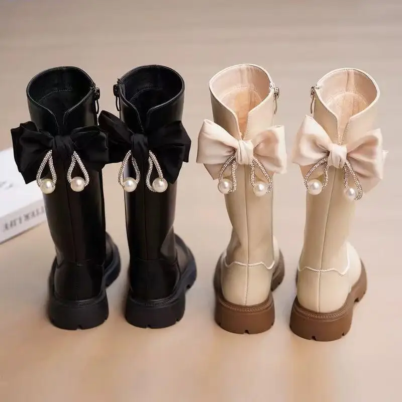 Lässige Kawaii-Schuhe Modische Kinderschuhe Kinderstiefel 2025 Neue Winter Fleece-Gefütterte Mädchen Britischer Stil Hohe Stiefel Lange Stiefel