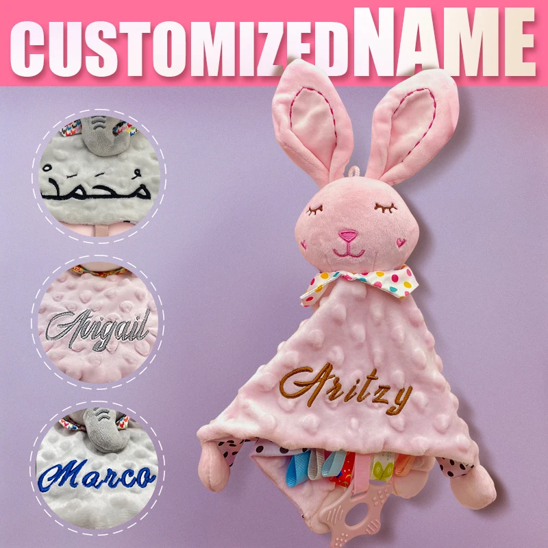 Personalisierte Baby-Elefanten-Schmusedecke mit Silikon-Beißring, Geschenk zur Babyparty Image