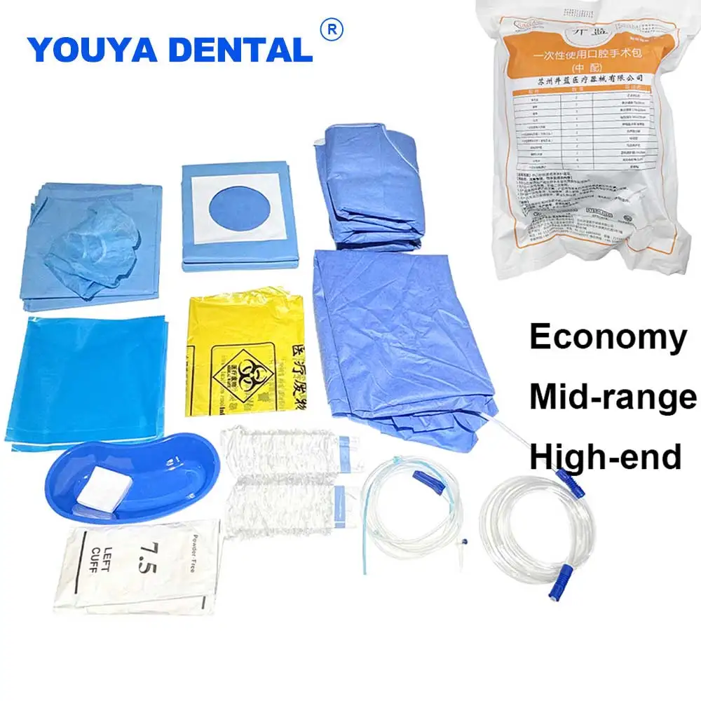 Dental Chirurgische Packung Implantat Kits Medizinische Einweg Notfall Sterile Chirurgische Instrument Oral Gown Drape Klebstoff Loch Rohr Image
