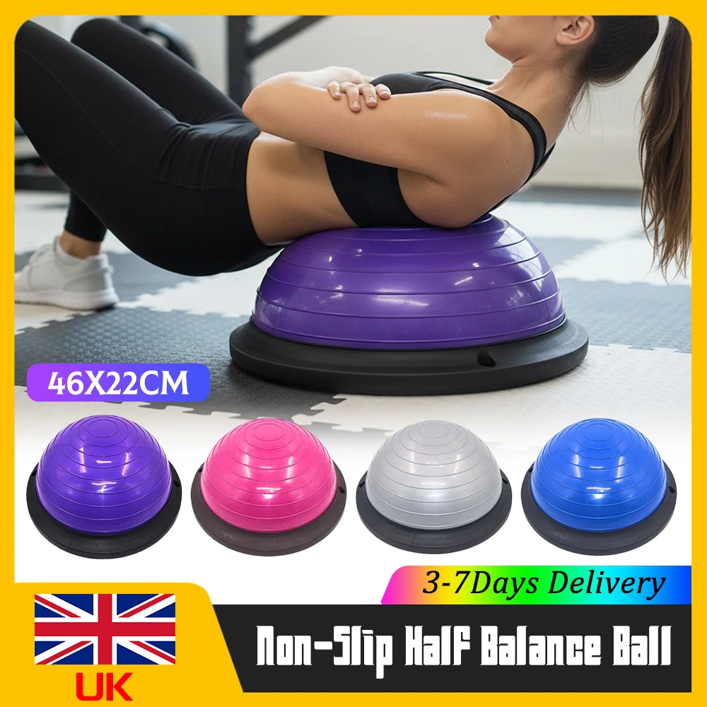Half Yoga Exercise Ball Non-Slip Sport Balance Trainer with Resistance Bands Foot Pump for Home Gym Stability Fitness Workouts ﻿