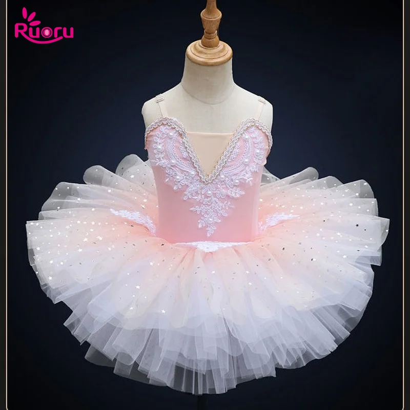 Ruoru Rosa Blau Farbe Ballett Tutu Rock Ballett Kleid kinder Schwanensee Kostüm Kinder Bauchtanz Kleidung Bühne Professionelle Image