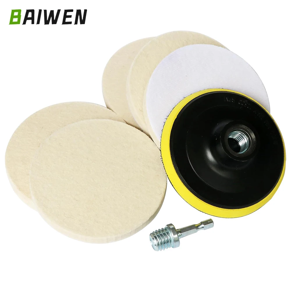 Wollfilz-Polierpads-Set, 75–180 mm, für Glas und Edelstahl, Kratzer-Reparatur, Radpolierer für glatte Oberflächen Image