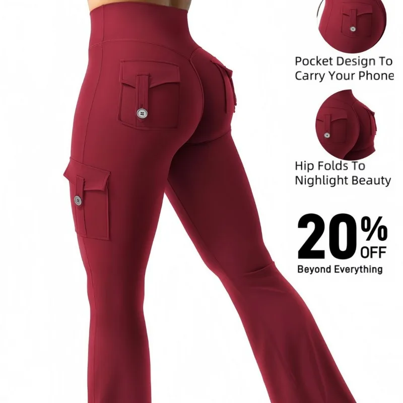 Neueste Damen-Yoga-Leggings mit weitem Bein und hohem Stretchanteil, nacktes Gefühl, Kompressions-Fitness-Arbeitskleidung mit Taschen, Yoga-Hose Image