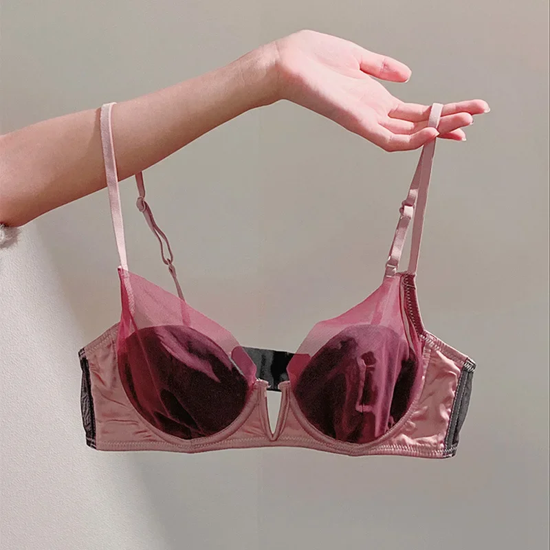 French Mesh Sexy Smooth Unterwäsche Push-up-BH mit dünnen Körbchen, weicher Bügel-BH Image