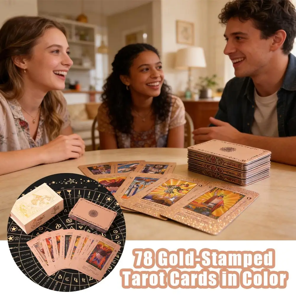 78 Karten, Roségold-Tarotkarten, komplettes Set, PET, wasserfest, langlebig, Spielkarten für Anfänger, Lesen, Wahrsagerei, echtes komplettes Set Image