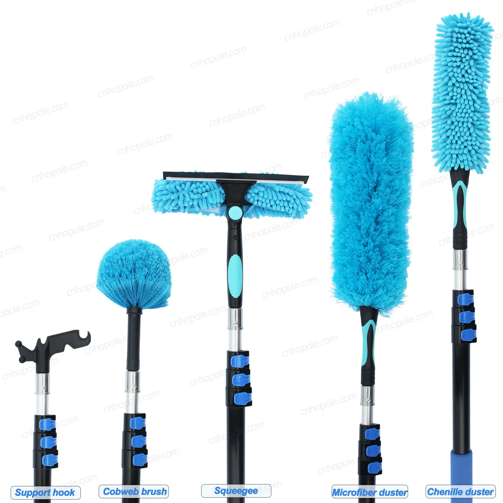 12-Fuß-Staubwedel-Set mit Verlängerungsstange, Deckenreiniger, Glasreiniger & Abzieher, Spinnwebenbürste, Lüfterblatt und Mehrzweckhaken Image