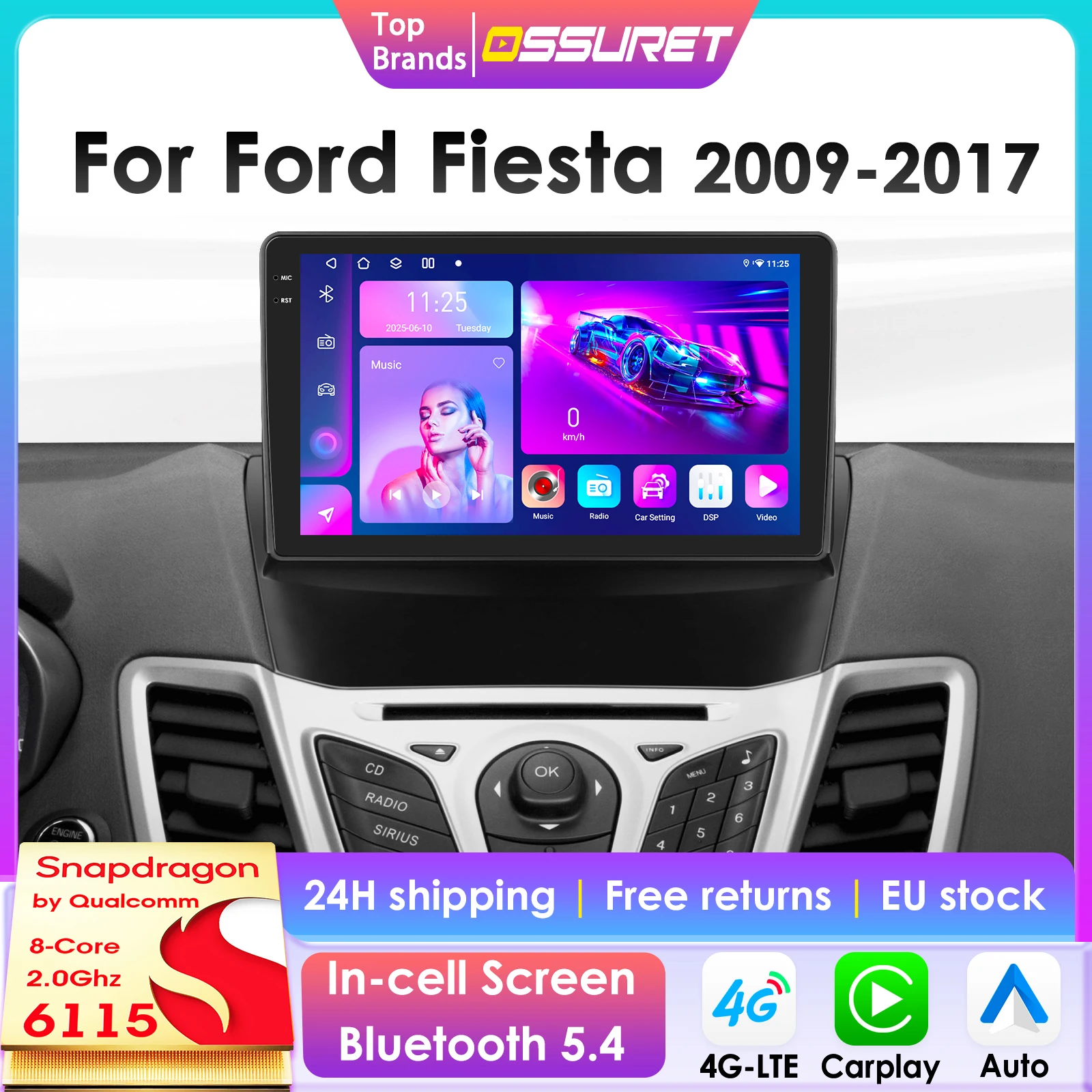 CarPlay Android Auto Autoradio für Ford Fiesta 2009 - 2017 GPS Intelligente Systeme Stereo Multimedia 2Din Autoradio 360 ° Kamera Image