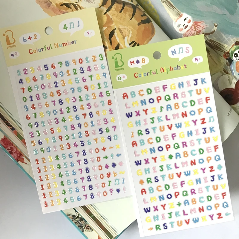 Koreanische Alphabet-Zahlen-Aufkleber, DIY, Scrapbooking, niedliche bunte, klare Epoxid-Buchstaben-Aufkleber für Tagebuch, Journaling, Deko-Zubehör Image