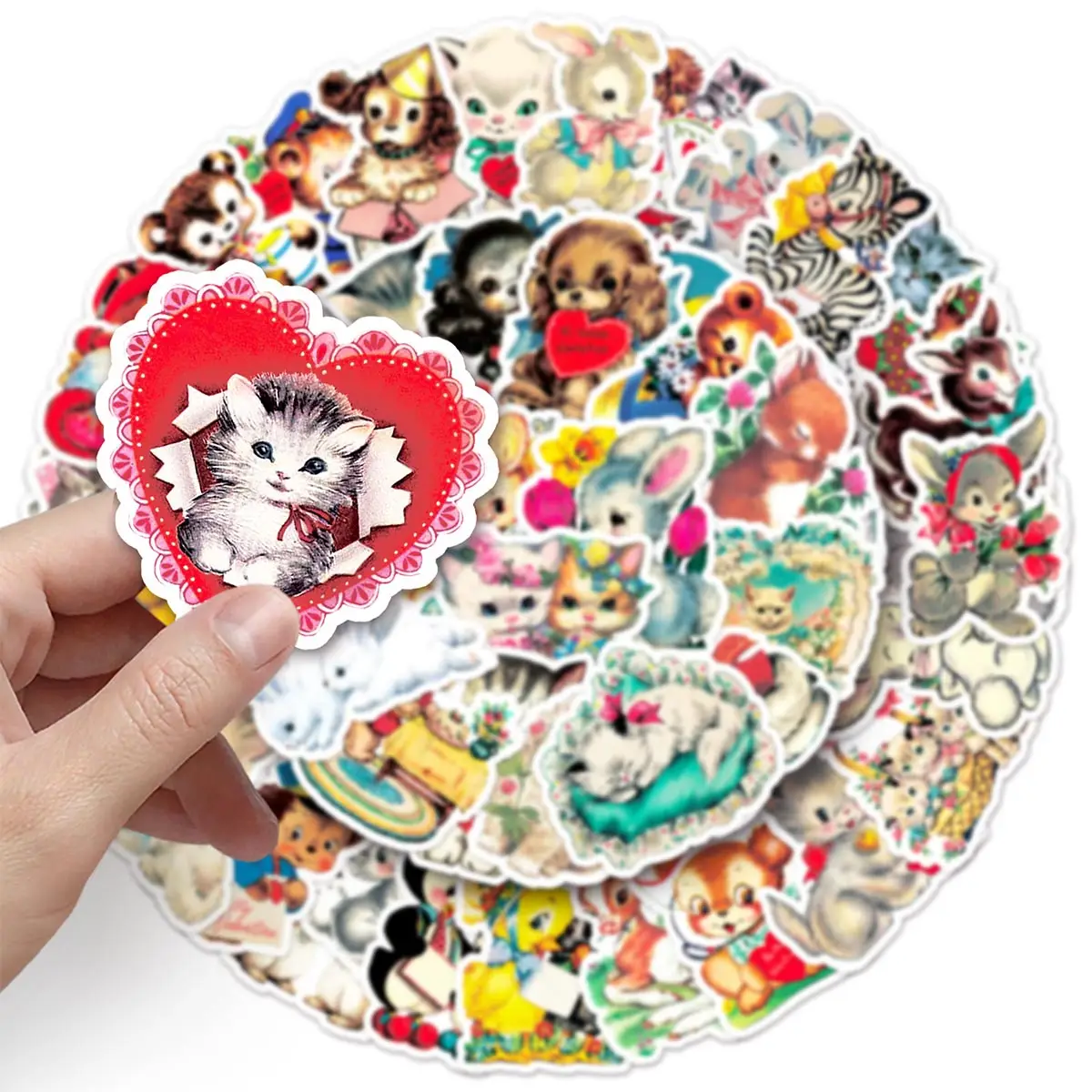 66 Stück Retro-Aufkleber mit niedlichen Haustieren, nostalgischer Heilungsstil, niedliche Designs von Katzen, Hunden und Kaninchen, dekorative Aufkleber für Sammelalben, geeignet für Scrapbooking und Image