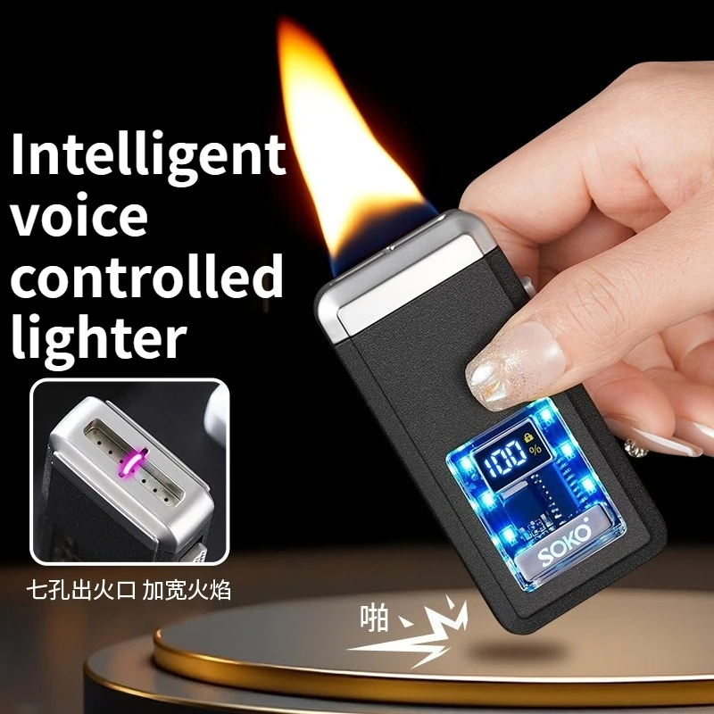 Neues Intelligentes Sprachgesteuertes Induktions-Aufblasbares Breitflammen-Feuerzeug mit Mehreren Zündmethoden Farbiges Licht-Feuerzeug Image