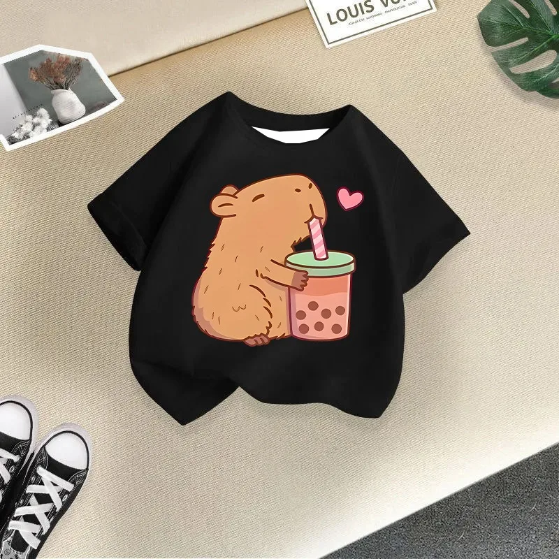 Sommerliches Kinder-T-Shirt mit niedlichem Kapibara-Print, Kurzarm, modische Kinderkleidung, Partnerlook für Eltern und Kind Image