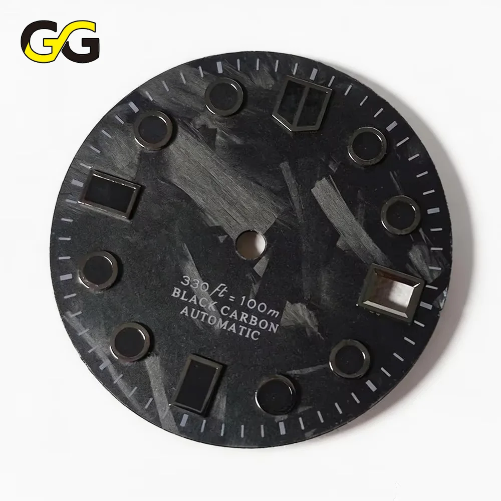 28,5mm Leuchtendes Kohlefaser-Zifferblatt mit Einzelkalender C3 Uhrenteil Zubehör für NH35 M8215 E2824 Uhrwerk Modifiziert Image