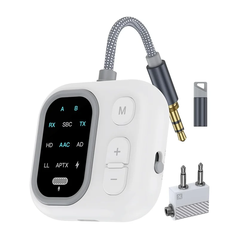 ABAC-Bluetooth 5.3 Audio-Adapter, 2-in-1 kabelloser Audio-Sender, Empfänger, AUX RX/TX für Auto, Zuhause, Flugzeug, Fluggesellschaft, Reisen Image