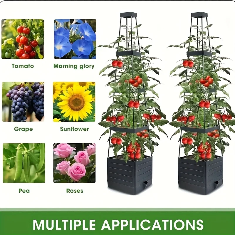 Tomatenkäfig mit automatischer Bewässerung, Pflanzkasten und Gittergestell für Kletterpflanzen, geeignet für Höfe Image