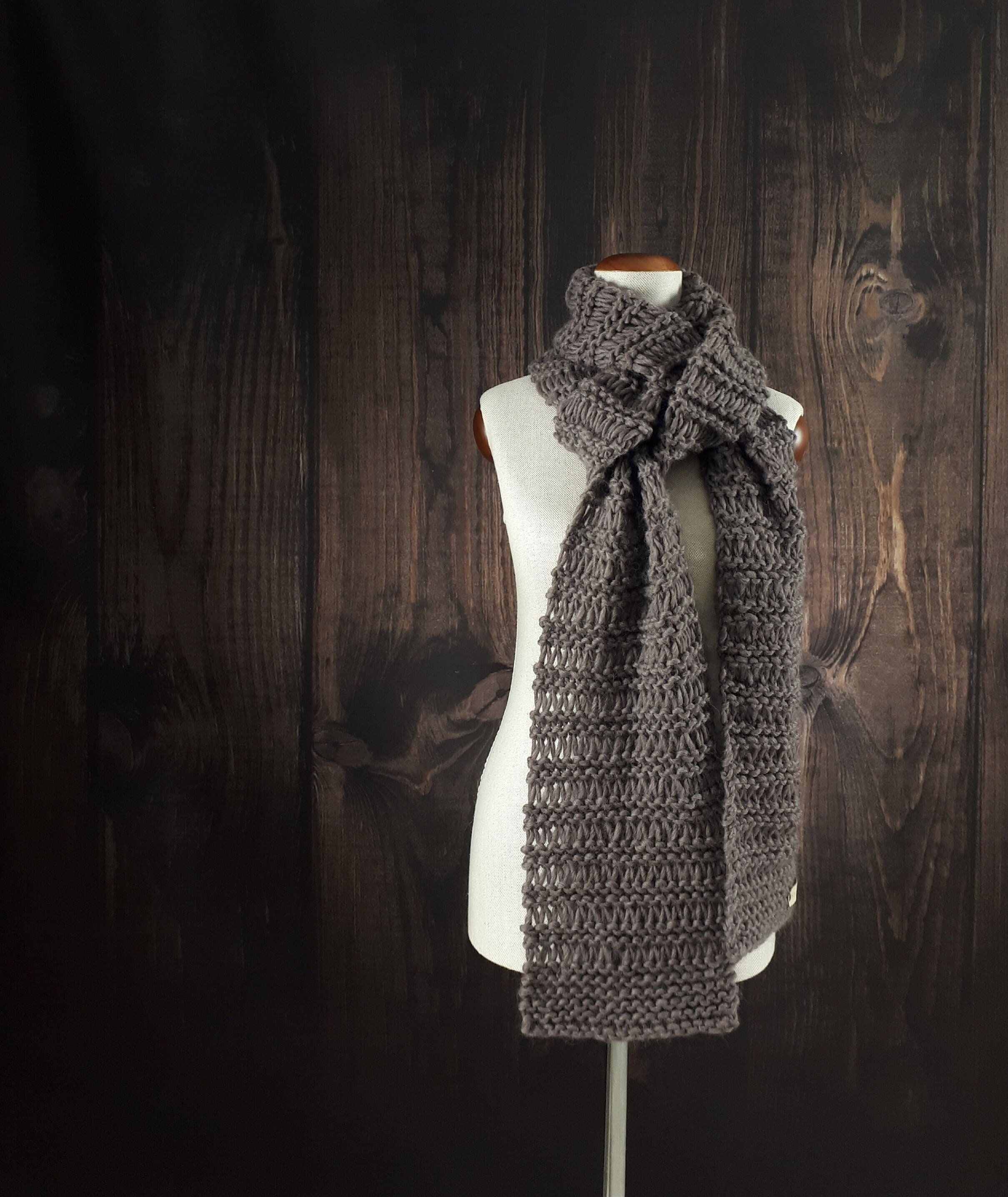 Sciarpa di lana marrone, sciarpa lavorata a maglia fatta a mano, sciarpa calda unisex di lusso, sciarpa invernale, sciarpa spessa 100% lana, sciarpa n