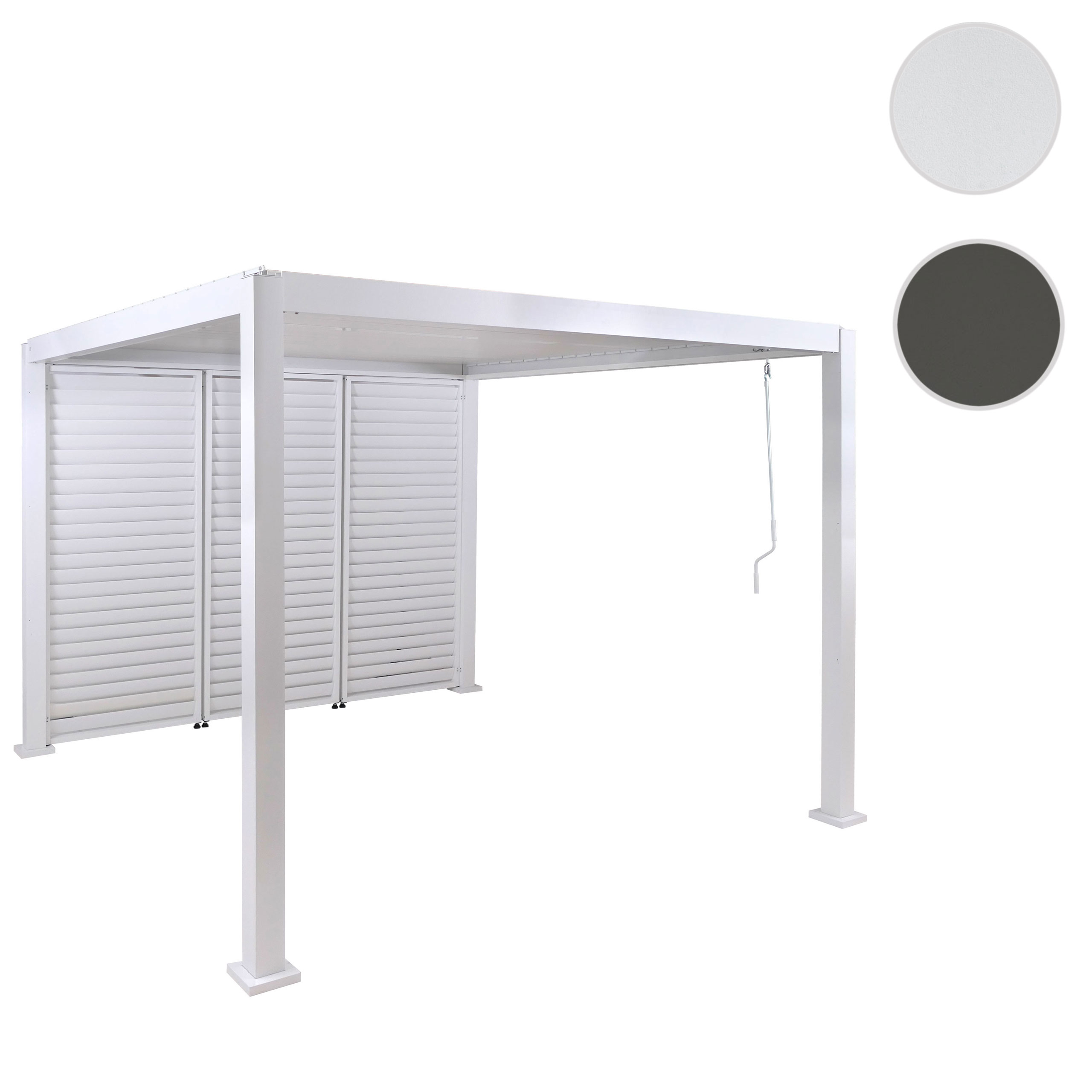 Pergola HWC-P65 mit 3x Lamellenwand, Terrassenüberdachung Garten Lamellen-Pavillon, 10cm-Alu-Gestell 3x3m ~ anthrazit Image