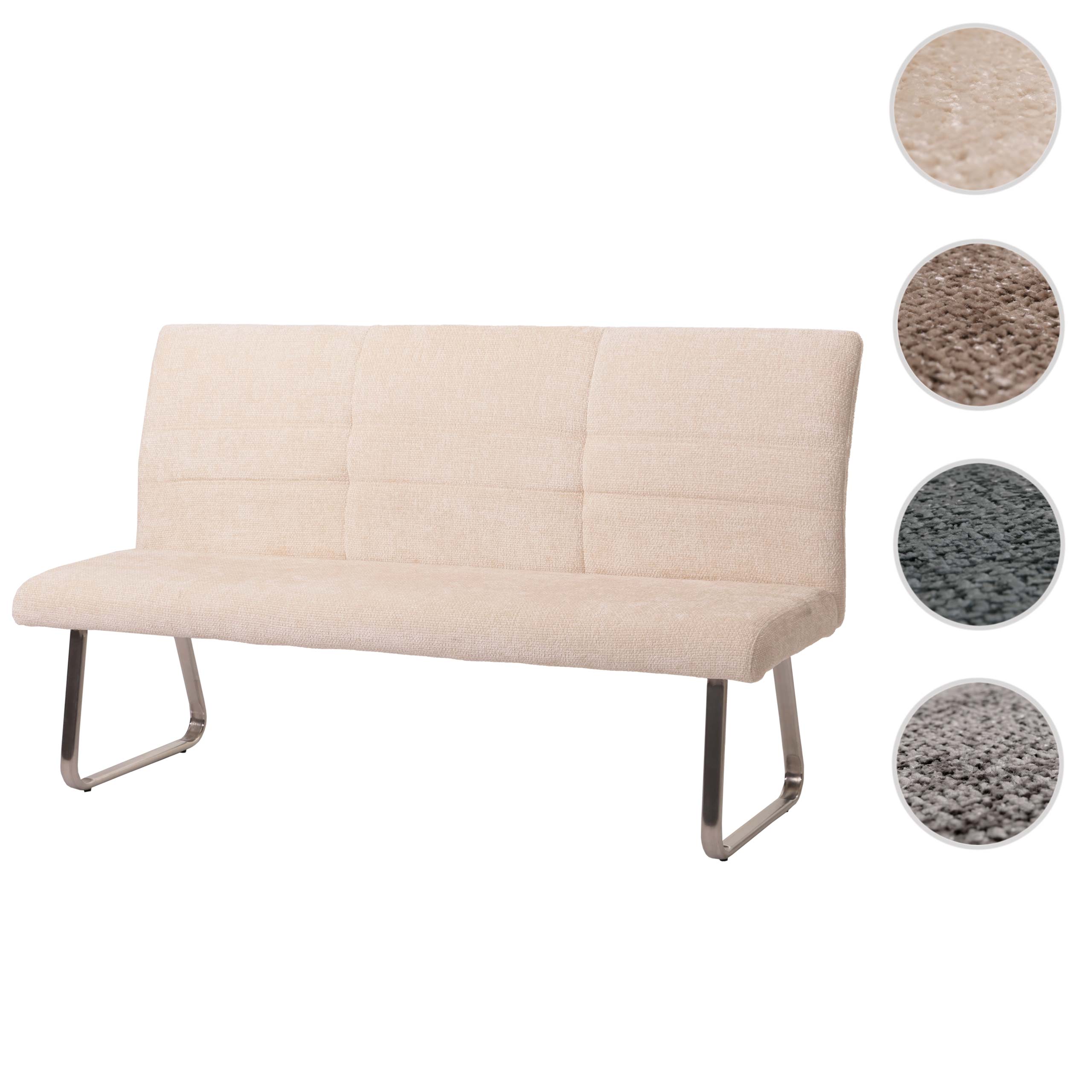Sitzbank HWC-G55, Esszimmerbank Bank, Edelstahl gebürstet Stoff/Textil Chenille Öko-Tex, 180cm ~ creme Image