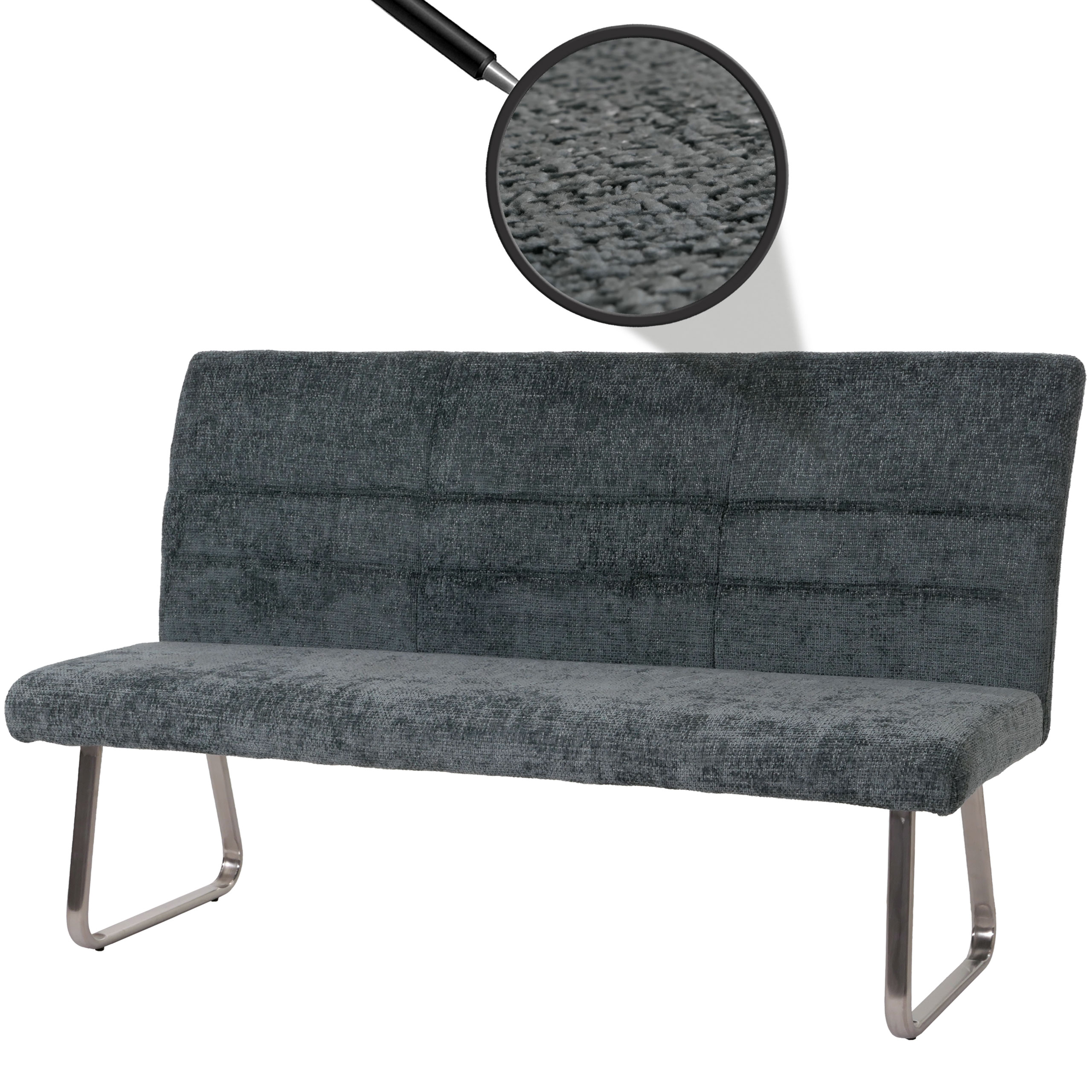 Sitzbank HWC-G55, Esszimmerbank Bank, Edelstahl gebürstet Stoff/Textil Chenille Öko-Tex, 180cm ~ blau-grün Image