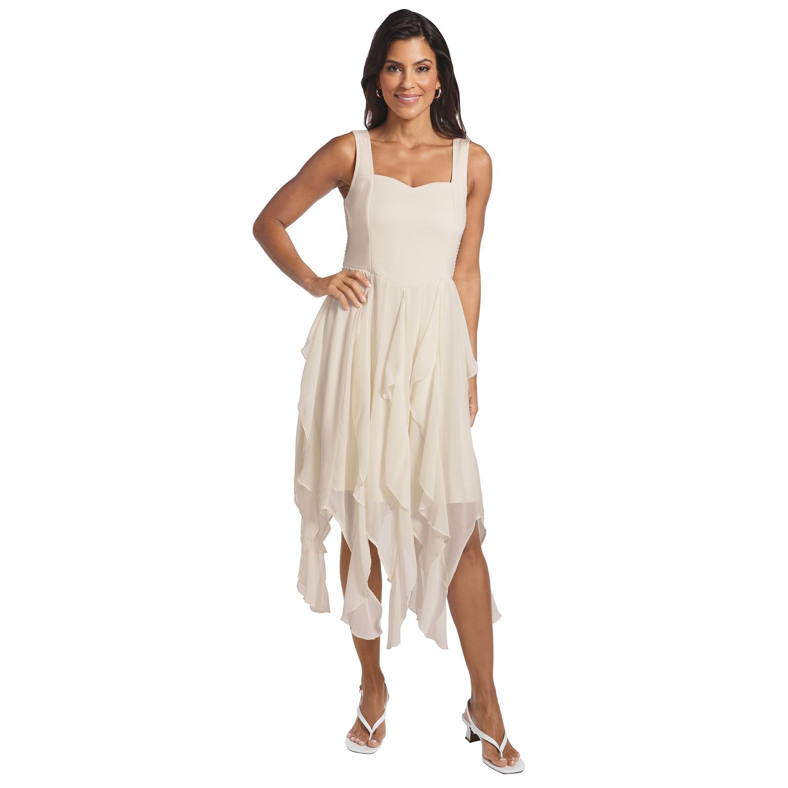 Masseys Daydream Ruffle Dress (Size S) Ivory, Polyester,Spandex