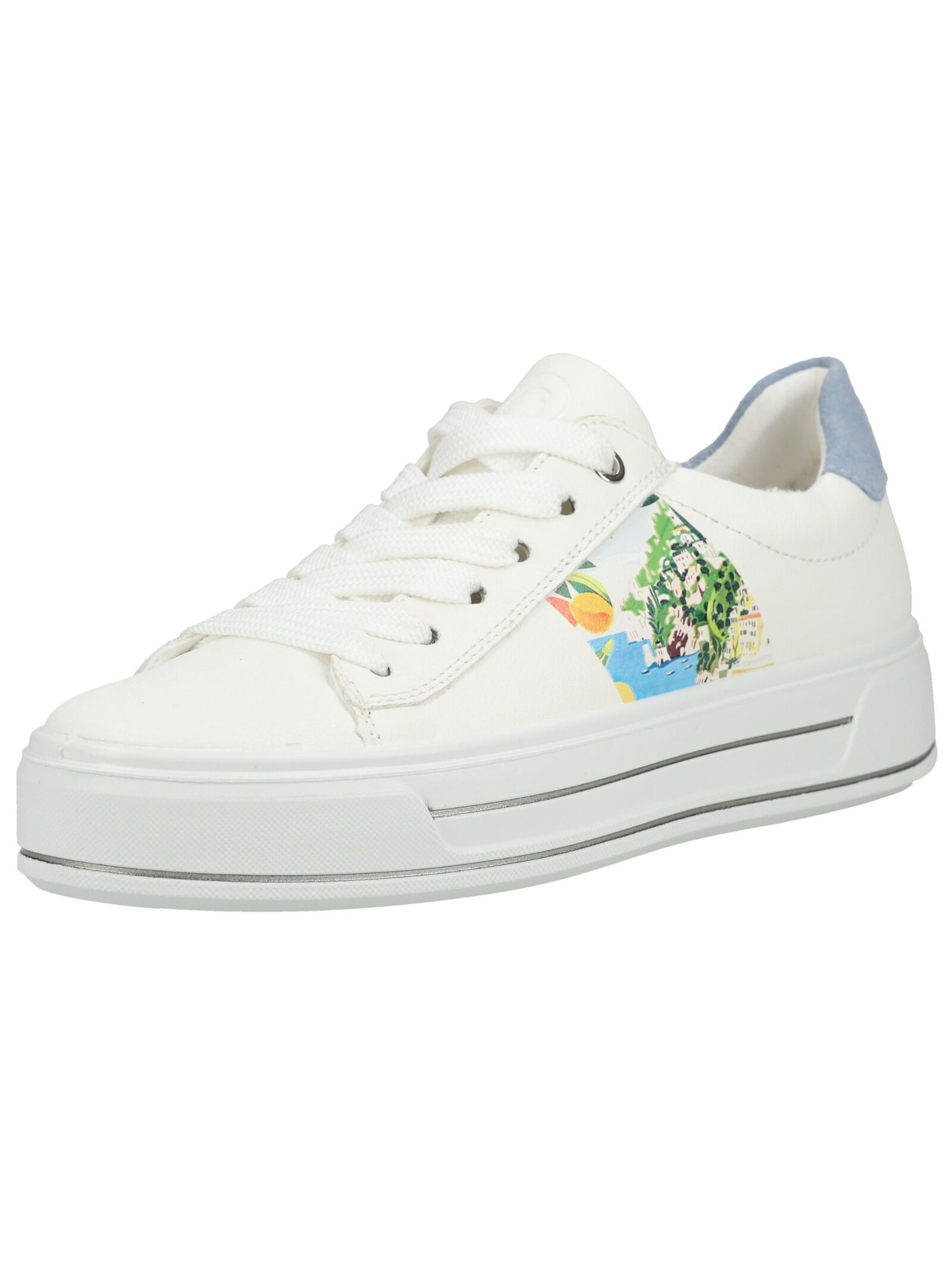 Plateausneaker ARA "Ara Sneaker Lederimitat/Textil", Damen, Gr. 42, weiß, blau, Lederimitat, Textil, Schuhe Plateausneaker