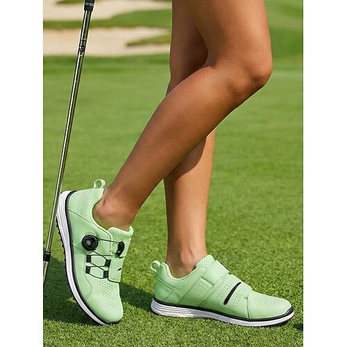 Pinkfarbene Damengolfschuhe mit Drehverschluss, gepolsterter, spikeloser Sohle für Golferinnen, Driving Range und Fairway. tägliches Training Image