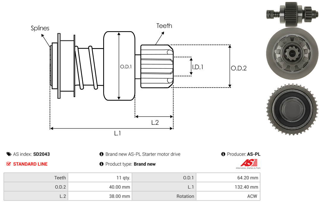 AS-PL Freilaufgetriebe, Starter SD2043 Universal für ISUZU 8971158160 8982221060 Image