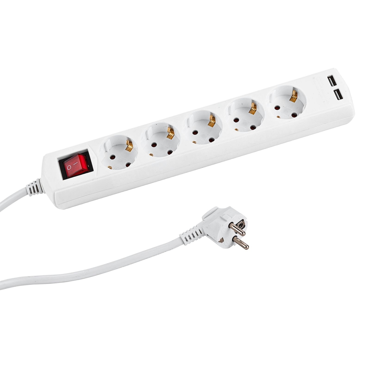 KesTek Steckdosenleiste 5-fach weiß mit Schalter, 2xUSB Image
