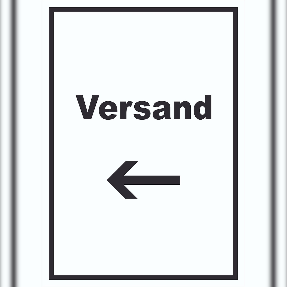 HB-Druck Versand Schild mit Text und Richtungspfeil links Lieferung shipping hochkant A1 Rückseite selbstklebend Image