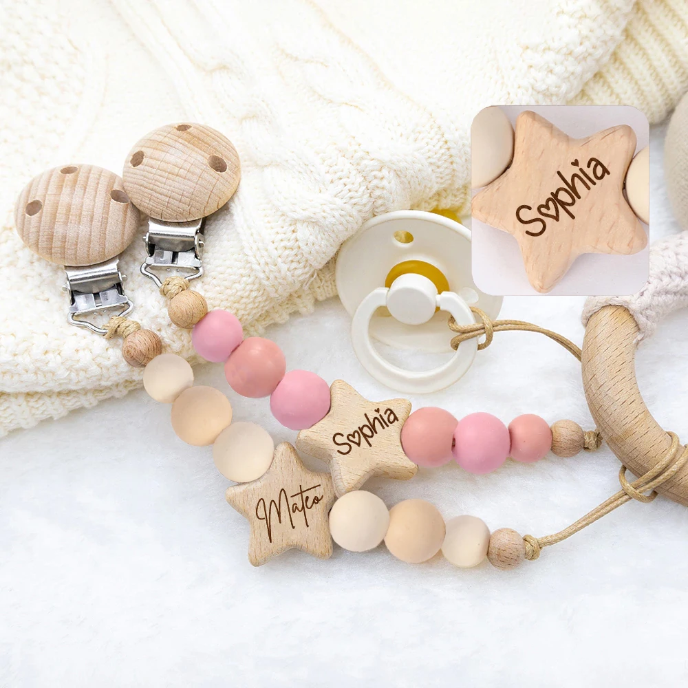 Clip per ciuccio per bambini personalizzata nome personalizzato Clip fittizia per neonati Souvenir per neonati regalo per neonati forniture per bambini in legno nuovo regalo per la madre
