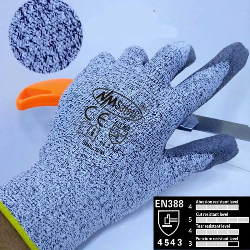 Guanti di protezione di sicurezza anti-coltello NMSafety con fodera HPPE Guanti da lavoro di sicurezza resistenti al taglio